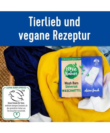 Love Nature Wash Bars - Eco-Friendly Universal Detergent 60 Pre-Dosed Bars (3 x 20) with Sustainable Packaging - Compact Natural Cleaning Power - Buy Online on GoSupps.com