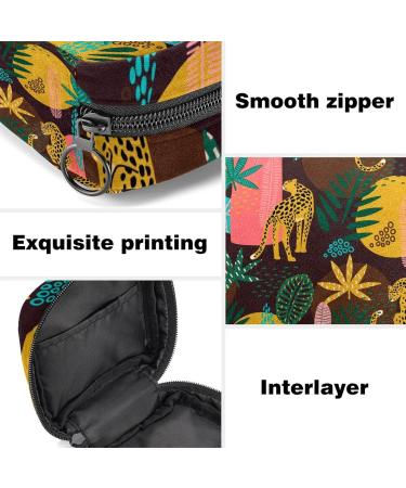 Stylish Menstruation Pad Bag with Zipper - Women's Napkin & Tampon Organizer in Leopard & Tropical Leaf Patterns - Buy Online on GoSupps.com
