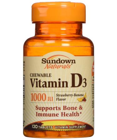 Sundown Naturals Chewable Vitamin D3 Strawberry-Banana Flavored 25 mg (1000 IU) 120 ChewableTablets