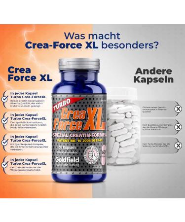 Buy Goldfield Crea Force XL - High Dose Creatine Capsules (60 Tablets) | No Water Retention & Unique Creatine Complex for Optimal Performance - Buy Online on GoSupps.com