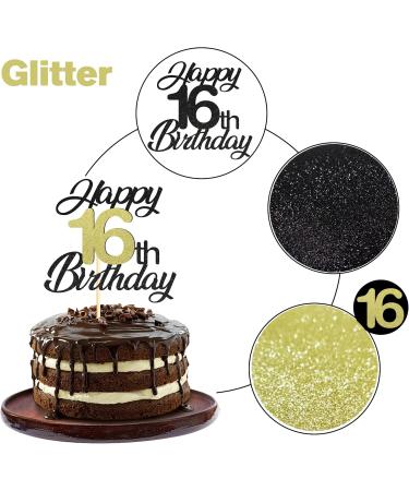 Sumerk 16th Birthday Cake Attachments - Gold & Black Decoration Accessories - Perfect for 16th Birthday Parties - 1 Pack Cake Lid Included - Buy Online on GoSupps.com