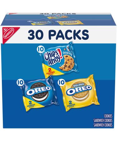 Nabisco Sweet Treats Cookie Variety Pack OREO, OREO Golden & CHIPS AHOY, 30 Snack Packs (2 Cookies Per Pack) 30 Count (Pack of 1)