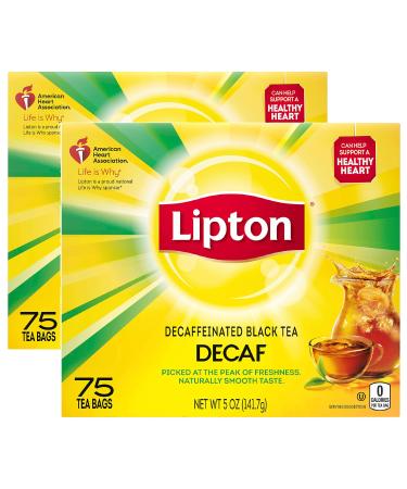 Lipton Tea Bags For a Delicious Beverage Decaf Black Tea Caffeine-Free and Made With Real Tea Leaves 75 Tea Bags (Pack of 2) 75 Count (Pack of 2) Decaffeinated