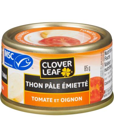 Clover Leaf Flaked Light Tuna Tomato & Onion - 85g 24 Count - Canned Tuna - Flavoured Tuna - Skipjack Light Tuna - Very High In Protein - 15g Of Protein Per 85g Serving - Low in Fat And Saturated Fat - Buy Online on GoSupps.com