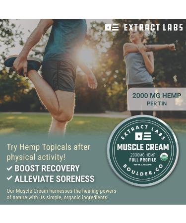Extract Labs Organic Hemp Muscle Cream - 2000mg Maximum Strength for Muscle & Joint Relief, Cramps, Discomfort - Made with Hemp Oil, Menthol & Natural Ingredients - Buy Online on GoSupps.com