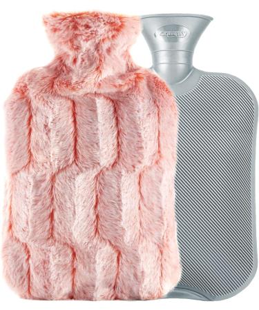 Samply 2L Hot Water Bottle with Luxury Faux Fur Cover - Pink | Hand, Feet, Neck and Shoulder Pain Relief - Buy Online on GoSupps.com