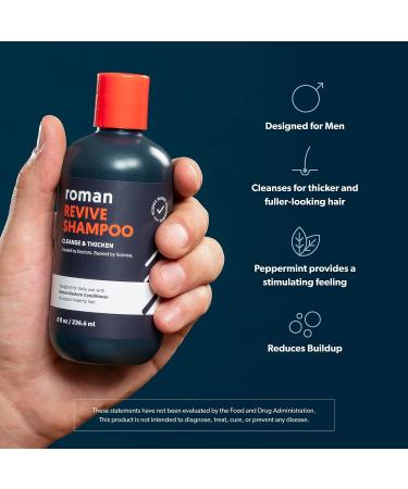 Roman Men's Revive Shampoo | Peppermint Infused for Thicker-Looking Hair | Saw Palmetto, Pumpkin Seed Oil, and Caffeine Formula | Sulfate, Paraben, and Phthalate-Free | 8 fl oz - Buy Online on GoSupps.com