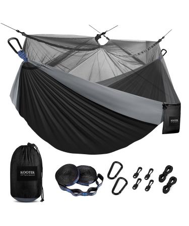 Kootek Camping Hammock with Net Double & Single Portable Hammocks Parachute Lightweight Nylon with Tree Straps for Outdoor Adventures Backpacking Trips Black & Grey Large
