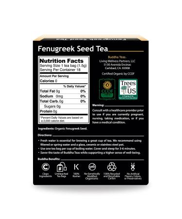 Buddha Teas Organic Fenugreek Seed Tea - USDA Organic, OU Kosher, 18 Bleach-Free Bags - Buy Online on GoSupps.com