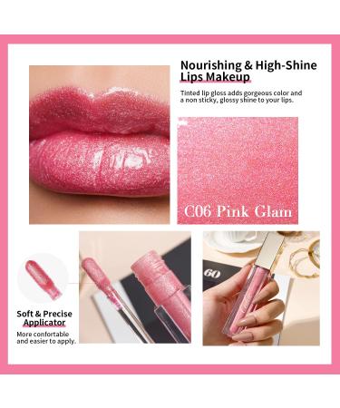 Oulac Lip Gloss - 3D Shiny Liquid Lipstick with Rose Damascena Extract | Moisturizing Glitter Lip Care for Dry Lips - Cool Pink (C06) - 4.5ml - Buy Online on GoSupps.com