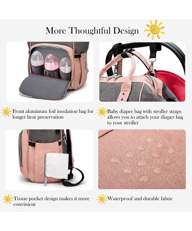 3 in 1 Diaper Bag Backpack with Changing Station and Portable Baby Bed | USB Charge | Maternity Bag | Orange-Pink Pink | New One Size - Buy Online on GoSupps.com