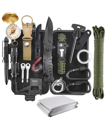 Emergency Survival Kit, 22 in 1 Professional Survival Gear Equipment Tools First Aid Supplies for SOS Emergency Tactical Hiking Hunting Disaster Camping Adventures