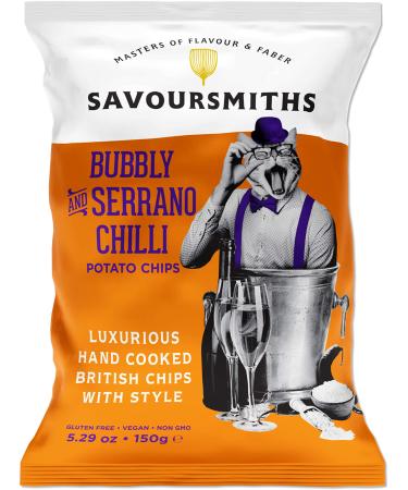 SAVOURSMITHS Hand Cooked Potato Chips, Bubbly & Serrano Chili, 5.29 Ounce , Gluten Free, Vegan, Non GMO, All Natural, 4 Count 4 Count Bubbly & Serrano Chili