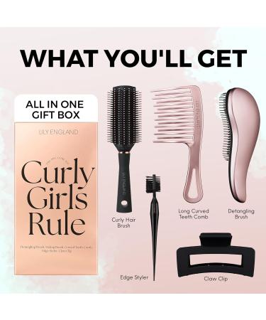 Lily England Curly Hair Brush Set - Detangle, Curl, Comb, Edges & Claw Clip - Ideal Gift for Women - Buy Online on GoSupps.com