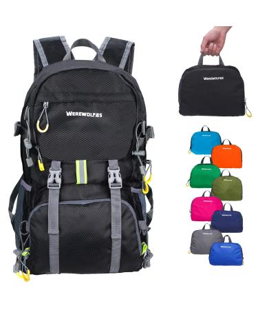 WEREWOLVES 20/35L Lightweight Hiking Backpack Ultralight Water Resistant Travel Packable Daypack for Women Men Black 20L