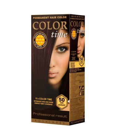COLOR TIME | Permanent Gel Hair Dye Dark Mahogany Color 50 | Enriched with Royal Jelly and Vitamin C | Permanent Hair Color | Covers Gray Hair | 100 ML 50 Dark Mahogany