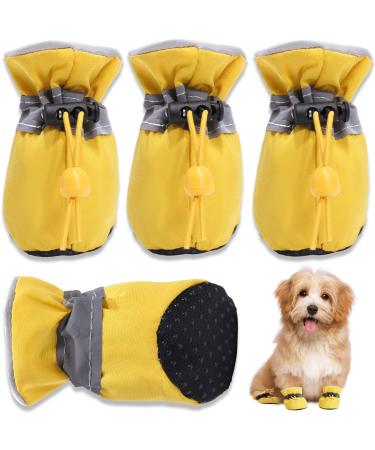 HOOLAVA Dog Shoes, Dog Winter Boots Paw Protector with Reflective Straps, Non Slip Dog Booties for Small Medium Dogs and Puppies 4PCs Size 6: 1.96"(Width) Yellow