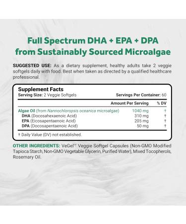 Naturalis Vegan Omega 3 DHA EPA & DPA from Algae | Vegan Society Certified Sustainably Sourced True Full Spectrum | 120 Veggie Softgels (Carrageenan Free) 120 Count (Pack of 1) - Buy Online on GoSupps.com