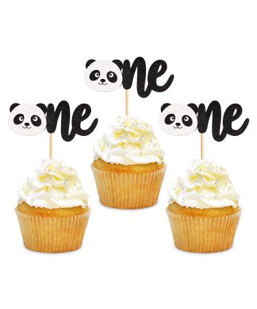 Ercadio 24 Pack Panda One Cupcake Toppers Black Glitter Panda One Cupcake Picks Panda 1st Cupcake Picks for Panda Theme Baby Shower Kids Birthday Party Cake Decor Supplies Pattern 3