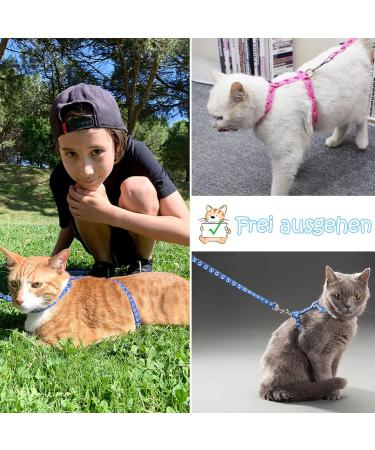 Adjustable Nylon Cat Leash Set - 2 Pieces with Lady Beetle Print & Soft Cat Dishes for Kittens Puppies & Rabbits - Pink & Blue - Buy Online on GoSupps.com