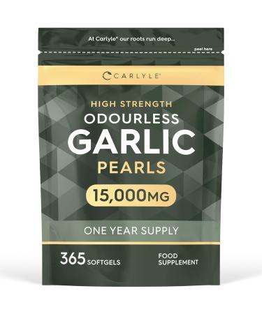 Odourless Garlic Capsules 15000mg | 365 Count | High Strength Garlic Oil | One Year Supply | No Artificial Preservatives | by Carlyle