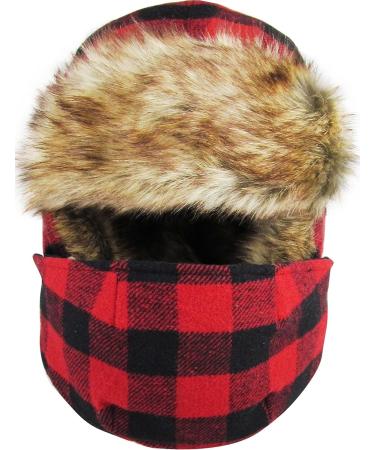 Lumberjack Plaid Aviator Trapper Hat with Ear Flaps - Red Black Plaid Ushanka Eskimo Bomber Russian Cold One Size 4 - Buy Online on GoSupps.com