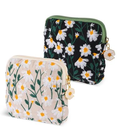 TIESOME Daisies Sanitary Napkin Storage Bag 2 Pcs Embroidery Menstrual Cup Pouch Cotton Soft Period Holder Bag Portable Tampon Holder Pad Pouch Period Kit Bag for Women Teen Girls - Buy Online on GoSupps.com