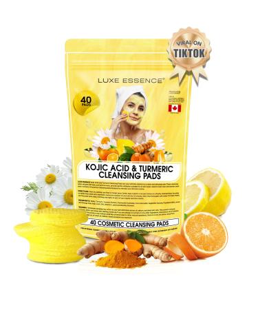 Premium Kojic Acid and Turmeric Cleansing Pads | Turmeric Kojic Acid Cleansing Pads for Face | Hydrating & Moisturizing | Exfoliation & Cleansing | Natural Ingredients | 40 Pads