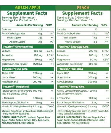 FocusFuel Energy Chews Variety Pack Peach & Green Apple (2-Pack 30 Servings Total) 100mg Natural Caffeine + Nootropics Crisp Sweet Energy Combo - Buy Online on GoSupps.com