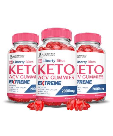 (3 Pack) Liberty Bites Keto ACV Gummies Extreme 2000MG Libertybites Keto Gummies Apple Cider Vinegar Formulated with Pomegranate Beet Juice Powder B12 Vegan Non GMO 180 Gummys 60 Count (Pack of 3)