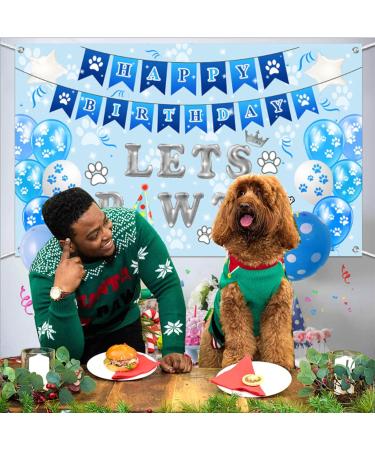 Dog Birthday Party Backdrop Cloth Lets Pawty Personalised Dog Birthday Decorations Large 71 x 43 Digital Printed Paw Print Balloon Dog Birthday Banner Cake Photography Background Wall Party Supplies - Buy Online on GoSupps.com