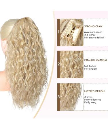 REECHO 18 Dark Ash Blonde Claw Clip Ponytail Extension - Long Curly Wavy Hairpiece for Women - Synthetic Multi-Layered Hair Extension - 160g - Buy Online on GoSupps.com
