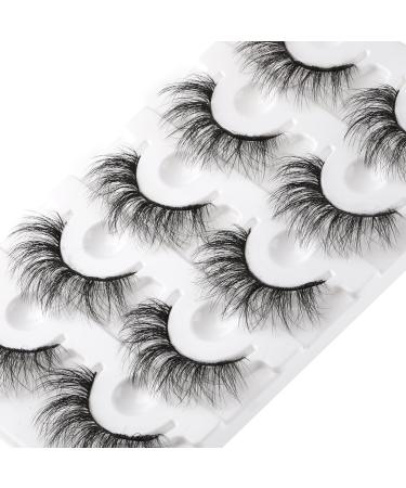 Alicrown False Eyelashes Wispy Natural Lashes 5 Pairs Soft Faux Mink Lashes 5D Volume Fluffy Fake Eyelashes Packs C-Fluffy