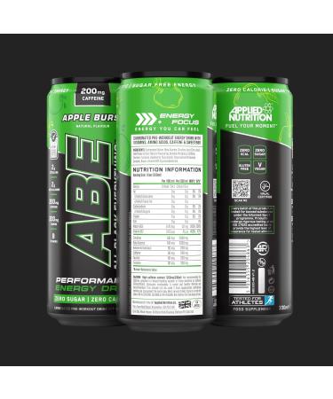 Applied Nutrition ABE Pre Workout Cans - All Black Everything Energy + Performance Drink ABE Carbonated Beverage Sugar Free with Caffeine (Pack of 12 Cans x 330ml) (Apple & Elderflower) - Buy Online on GoSupps.com