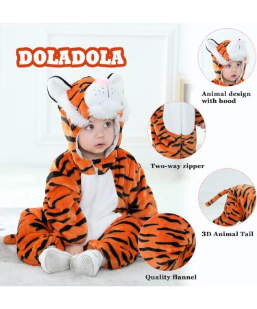 Doladola Baby Hooded Onesie | Cartoon Animal Romper | Newborn Loungewear | 18-24 Months | Orange Tiger - Buy Online on GoSupps.com