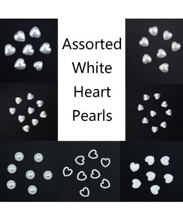 500Pcs AB Color Half Pearls Heart Nail Beads for DIY Crafts - Assorted White Pearls 3D Nail Art Charms and Embellishments - Buy Online on GoSupps.com