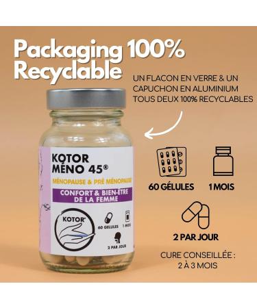 KOTOR MENO45 | Hot Flashes Night Sweats Libido Irritability Fatigue | Pre & Menopause | Hops + Maca + Flax Seeds + Vitamins E & C | 60 Capsules | Made in France - Buy Online on GoSupps.com