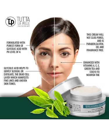 Glycolic Acid Cream 20% AHA Facial Cream with Vitamin Complex - Acne & Anti-Aging Cream for KP, Fine Lines - Day/Night, Oil-Free Formula - 1.9 oz - Buy Online on GoSupps.com