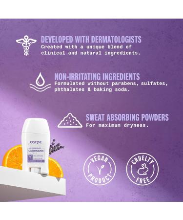 Carpe Underarm Antiperspirant Deodorant Advanced Sweat & Odor Protection Formula - Deodorant for Women & Men - Helps to Combat Excessive Sweating with Odor Control - Lavender Citrus (Pack of 2) Lavender Citrus 1.69 Fl Oz (Pack of 2) - Buy Online on GoSupps.com