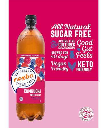 Nexba Naturally Sugar Free Mixed Berry Kombucha 1 Litre (Pack of 6) Mixed Berry 1 Litre (Pack of 6) - Buy Online on GoSupps.com