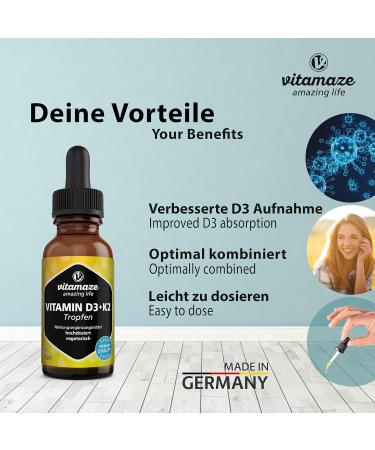 High Dose Vitamin D3 + K2 Drops 50ml | 1000 IE Liquid for Kids 1+ | Pure All-Trans K2 MK-7 | Lab Tested No Additives | Made in Germany - Buy Online on GoSupps.com