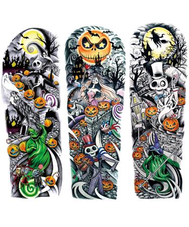 Nightmare Before Christmas Tattoos Sleeve  3-Sheet Full Arm Sleeve Temporary Tattoo Stickers  Fake Sleeve Tattoos for Adult Women Men Kids Hallowen Party Makeup NBC