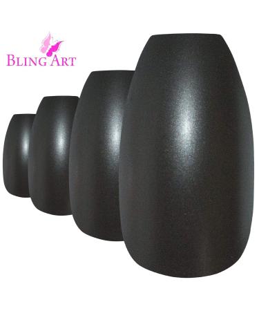 Bling Art Black Metallic Ballerina Coffin False Nails - 24 Long Tips with Glue | International Shipping Available - Buy Online on GoSupps.com