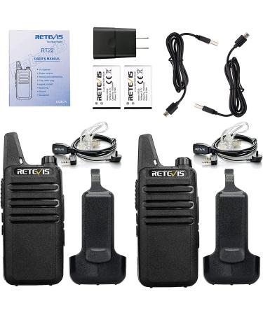 Retevis RT22 Walkie Talkies - Rechargeable Mini 2 Way Radio with Earpiece - Long Range Portable Two-Way Radios for Family, Kids, Road Trip, Camping, Hiking (2 Pack Black) - Buy Online on GoSupps.com