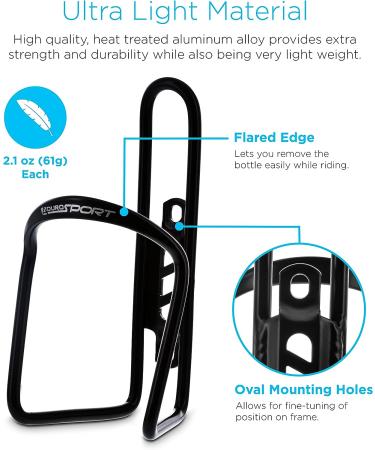 Aduro Aluminum Bike Water Bottle Holder Cage 2X Pack - Lightweight Mount for Cycling, Easy Installation - Black - Buy Online on GoSupps.com