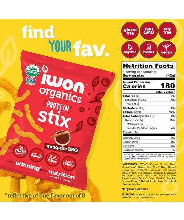 IWON Organics Snack Variety Pack - 8 Organic Protein Puffs & Snack Stix, Healthy High Protein Snacks, 1.5 oz - Buy Online on GoSupps.com