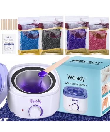 Wolady Wax Warmer, Electric Wax Warmer for Hair Removal High-end Digital Wax Heater Kit with 4 Bags Wax Beans, Wax Applicator Sticks for Face, Body, Arms, Legs (Blue)