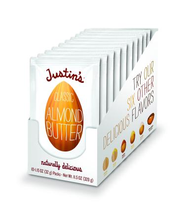 Classic Almond Butter Squeeze Packs by Justin's, Only Two Ingredients, Gluten-free, Non-GMO, Vegan, Sustainably Sourced, 3 Packs of 10 (1.15oz each) 11.5 Ounce (Pack of 3)