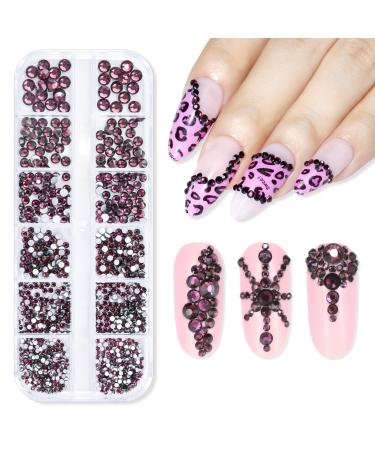 Makartt Rhinestones Crystal Nail Gems Flat Back Gems Crystal Nail Rhinestones for Nail Nail Diamonds Stone Nail Charms DIY Crafts Makeup Nail Accessories dark purple rhinestones