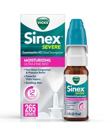 Vicks Sinex SEVERE Nasal Spray Moisturizing Ultra Fine Mist with Aloe Decongestant Medicine Relief from Stuffy Nose due to Cold or Allergy  Nasal Congestion Sinus Pressure Relief 265 Sprays Sinex SEVERE Original Nas